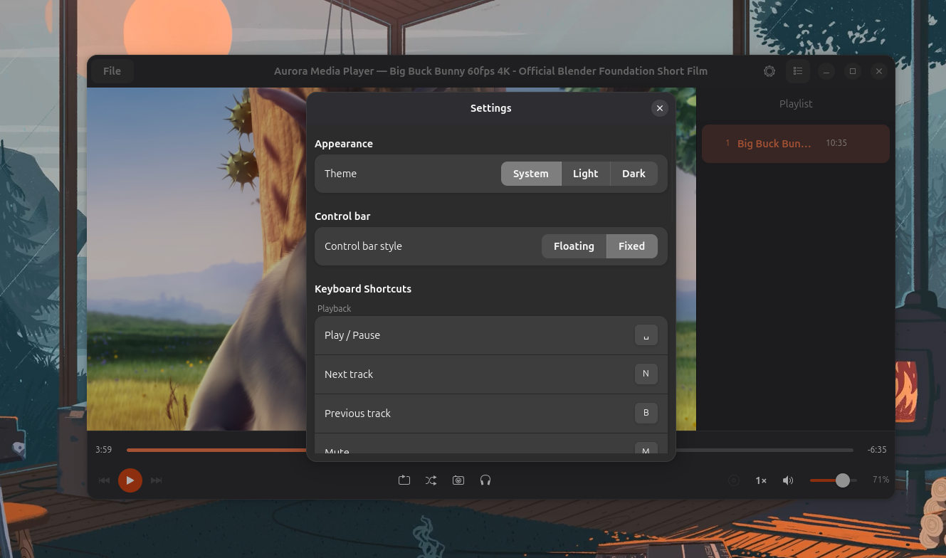 Aurora Media Player settings